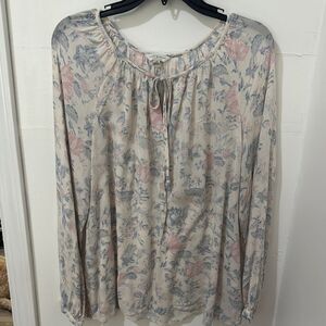 Lucky Brand Gray Long Sleeve Tie Front Blouse Size L